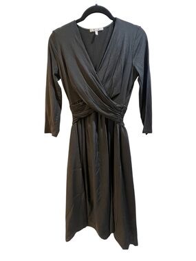 Black Three Dots Black Faux Wrap Silk-Trim Jersey Midi XS